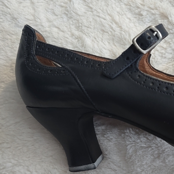 Clarks NavyLeather Heeled Peep-Toe Shoes with Adjustable Strap - Picture 5 of 12